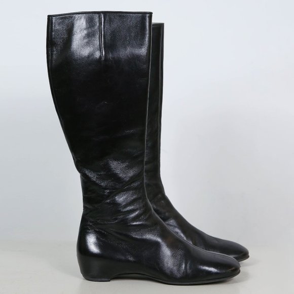 Patrick Cox Black Leather Knee-High Flat Boots - Picture 1 of 4